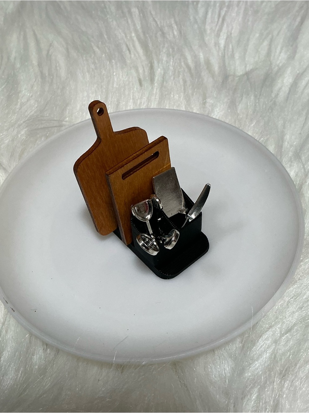9pc miniature cutting boards & utensils with tray/holder dollhouse accessories